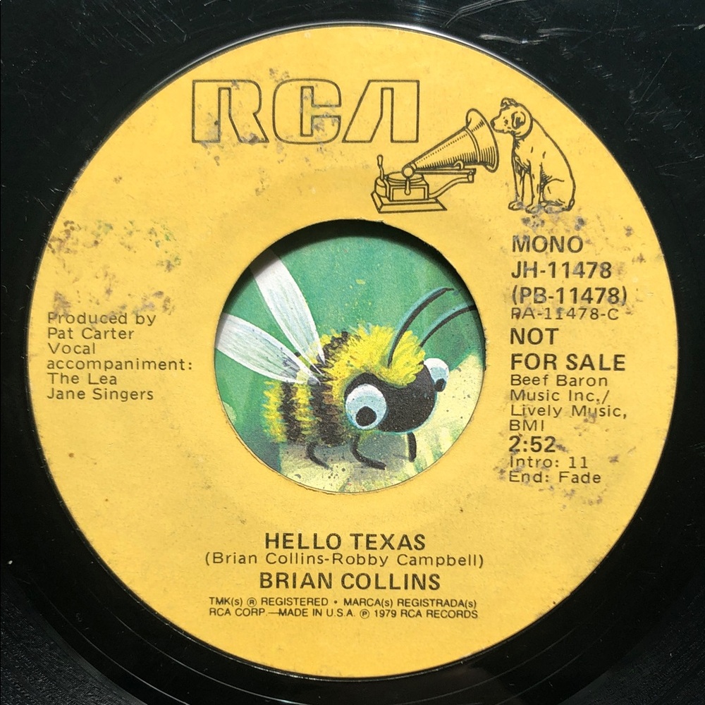 Brian Collins Vinyl 45 Record Hello Texas ‘79